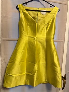 kate spade Chartreuse Satin V-Neck Mini Dress